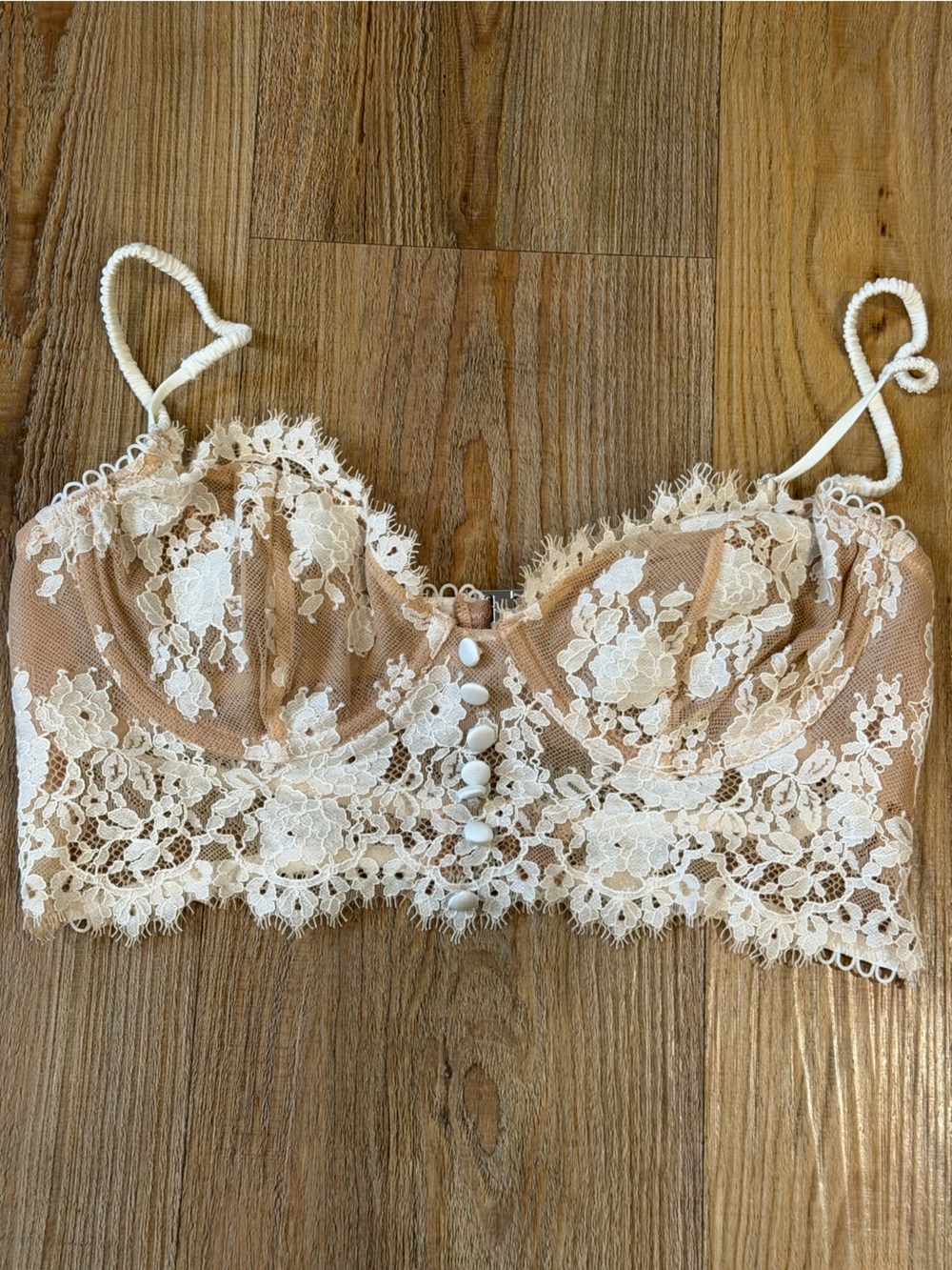 Cream Lace Longline Strapless Bustier Bra